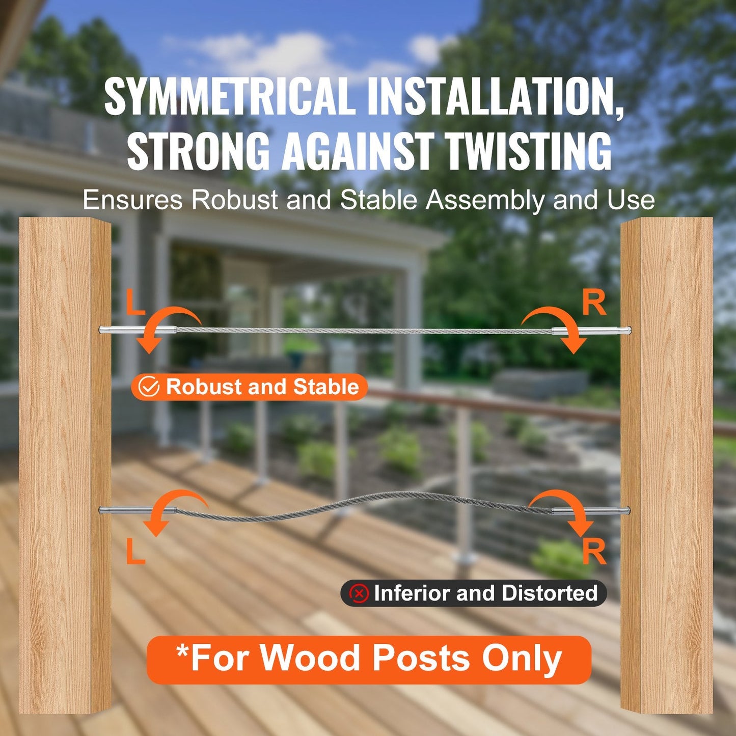 122-Piece Stainless Steel Cable Railing Kit for 3.2mm Deck, Wood/Metal Posts