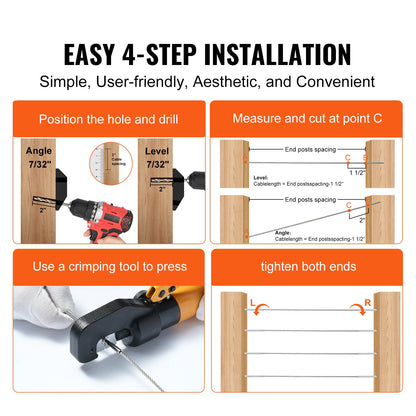 VEVOR 122 Pack Cable Railing Swage Threaded Stud Tension End Fitting Terminal for