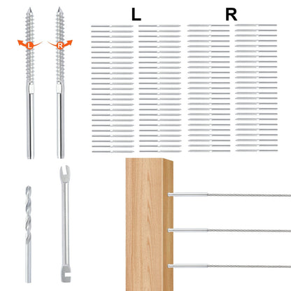 122-Piece Stainless Steel Cable Railing Kit for 3.2mm Deck, Wood/Metal Posts