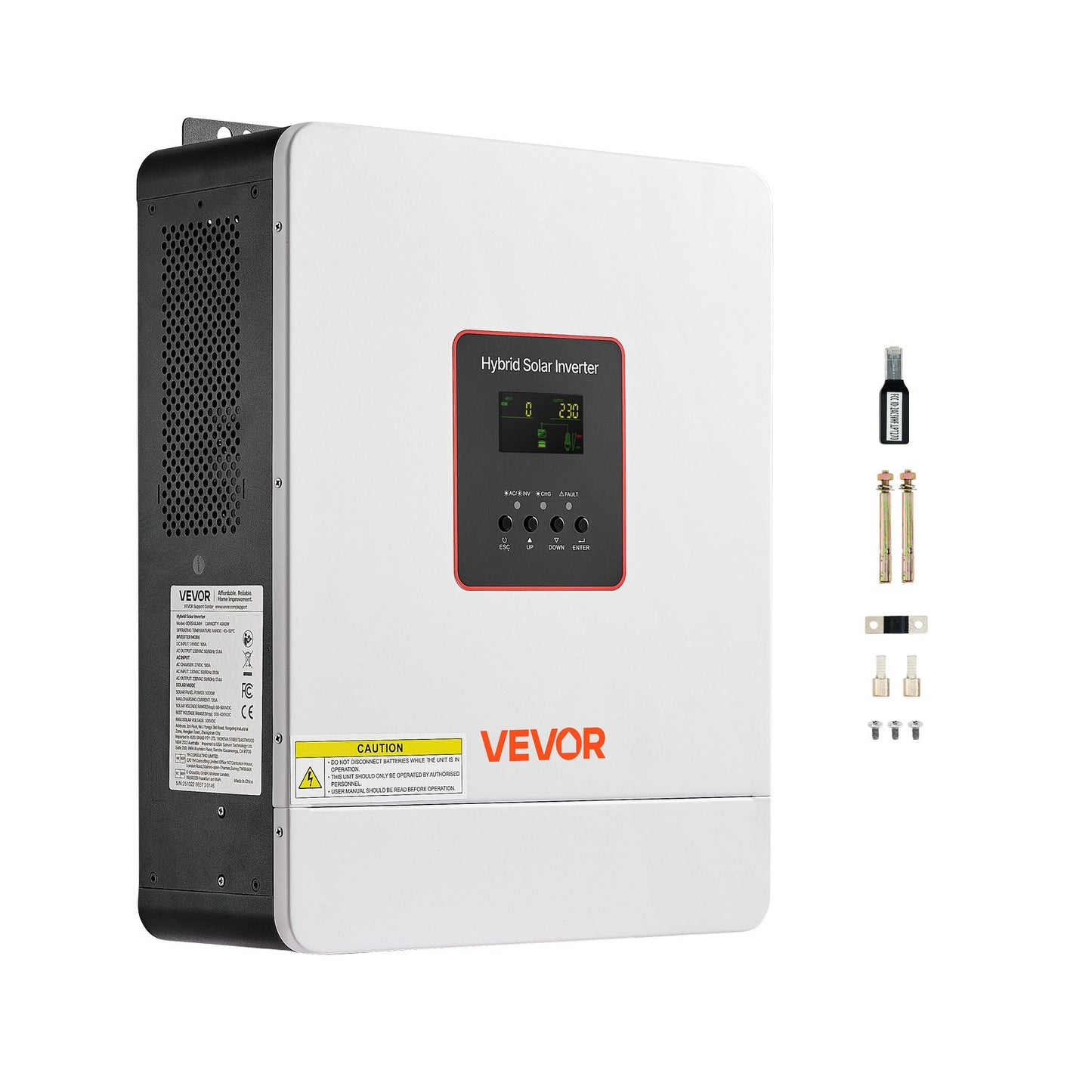 4000W Hybrid Solar Inverter, 24V DC to 230V AC, Pure Sine Wave Power Inverter Charger, with Built-in 120A MPPT Solar Controller, WiFi Module, Single-Phase, for Lead Acid Lithium Battery Off-Grid