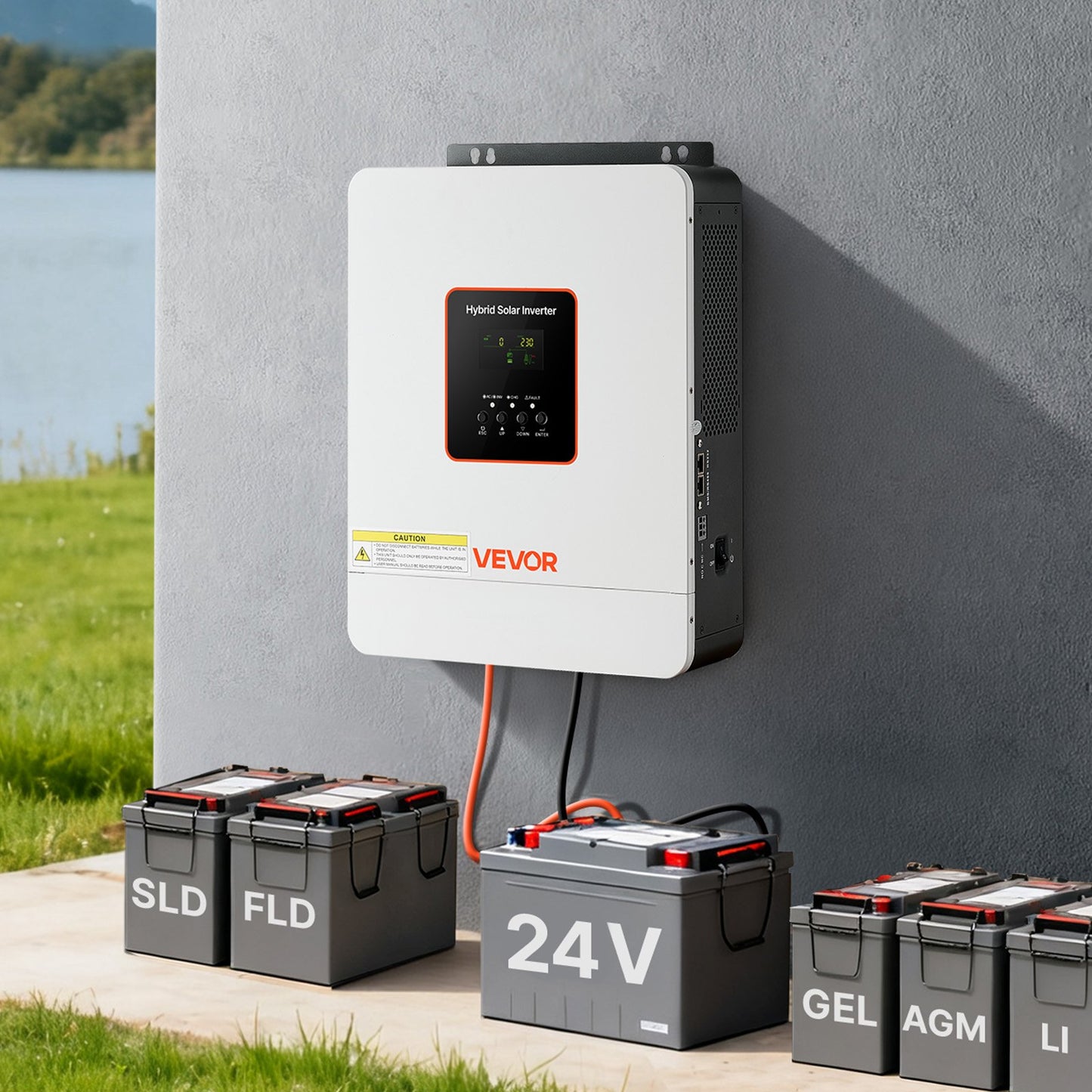 3000W Hybrid Solar Inverter, 24V DC to 230V AC, Pure Sine Wave Power Inverter Charger, Built-in 80A MPPT Solar Controller, Compatible with Lead Acid Lithium Battery, for Home, Camper, Off-Grid