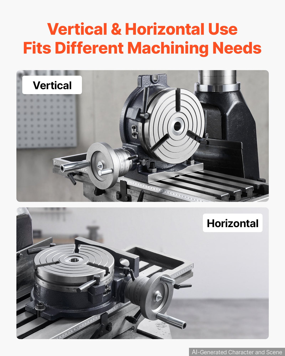 Horizontal Vertical Rotary Table 200 mm Precision Milling Rotary Table, with T-Slot & Graduated Scale, Worm Gear Adjustment, Cast Iron, Precision Indexing, for Milling Machines & Drill Presses