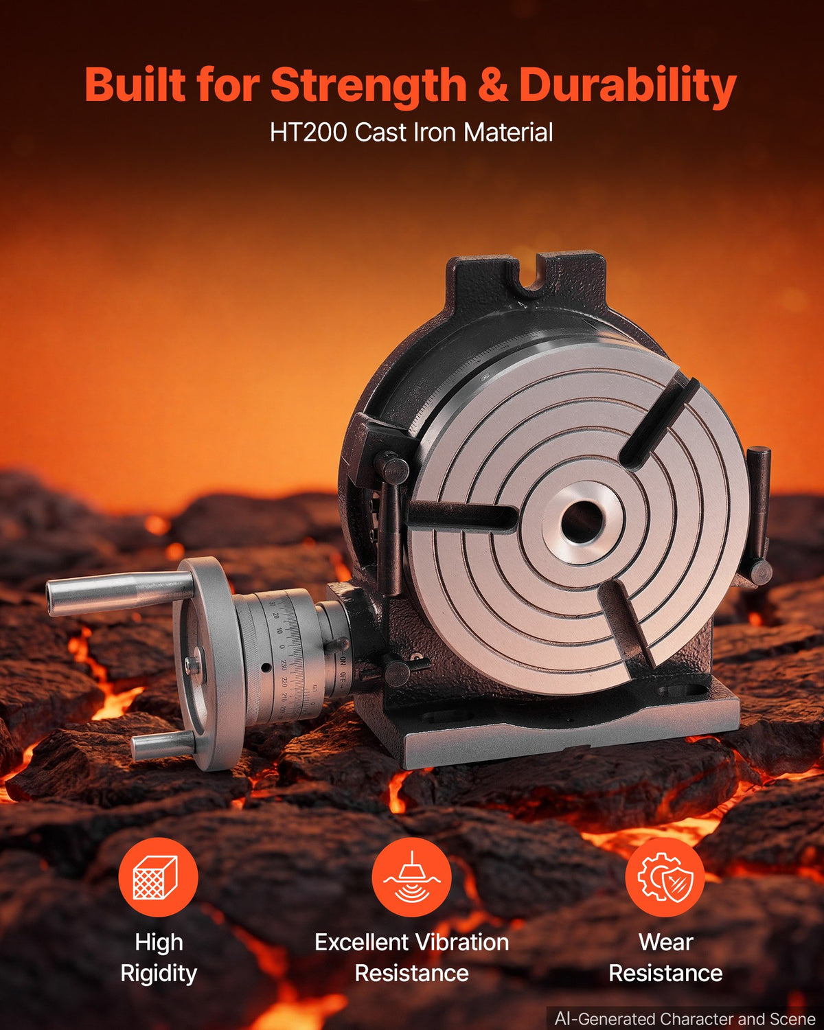 Horizontal Vertical Rotary Table 200 mm Precision Milling Rotary Table, with T-Slot & Graduated Scale, Worm Gear Adjustment, Cast Iron, Precision Indexing, for Milling Machines & Drill Presses