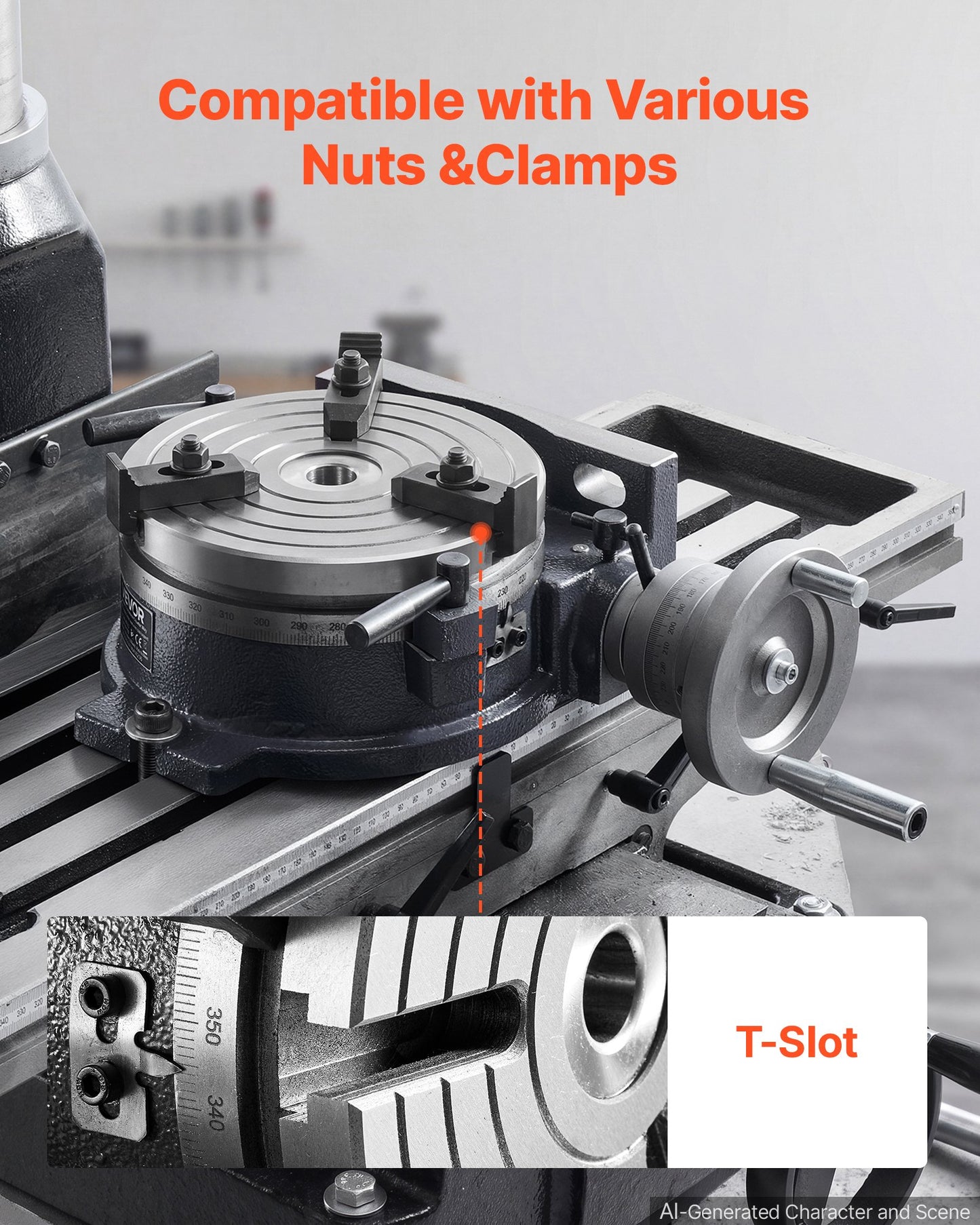 Horizontal Vertical Rotary Table 200 mm Precision Milling Rotary Table, with T-Slot & Graduated Scale, Worm Gear Adjustment, Cast Iron, Precision Indexing, for Milling Machines & Drill Presses