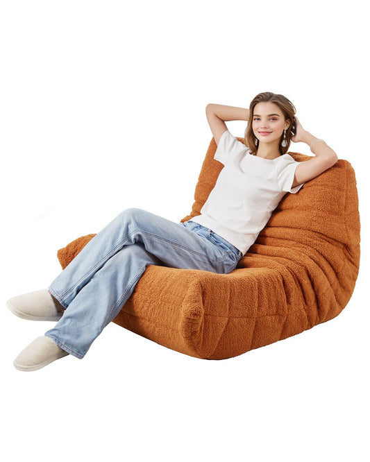 VEVOR L-Shaped Bean Bag Chair with Soft Armrests and Storage Pocket Brown