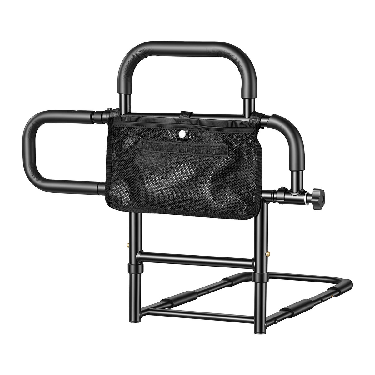 Bed Rail for Elderly Adults Foldable Bedside Assist Rail for Seniors, 136kg Dual-Handle Support, Adjustable Handle Length, High-Strength Steel, with Storage Pocket, Fit King Queen Full Twin Bed