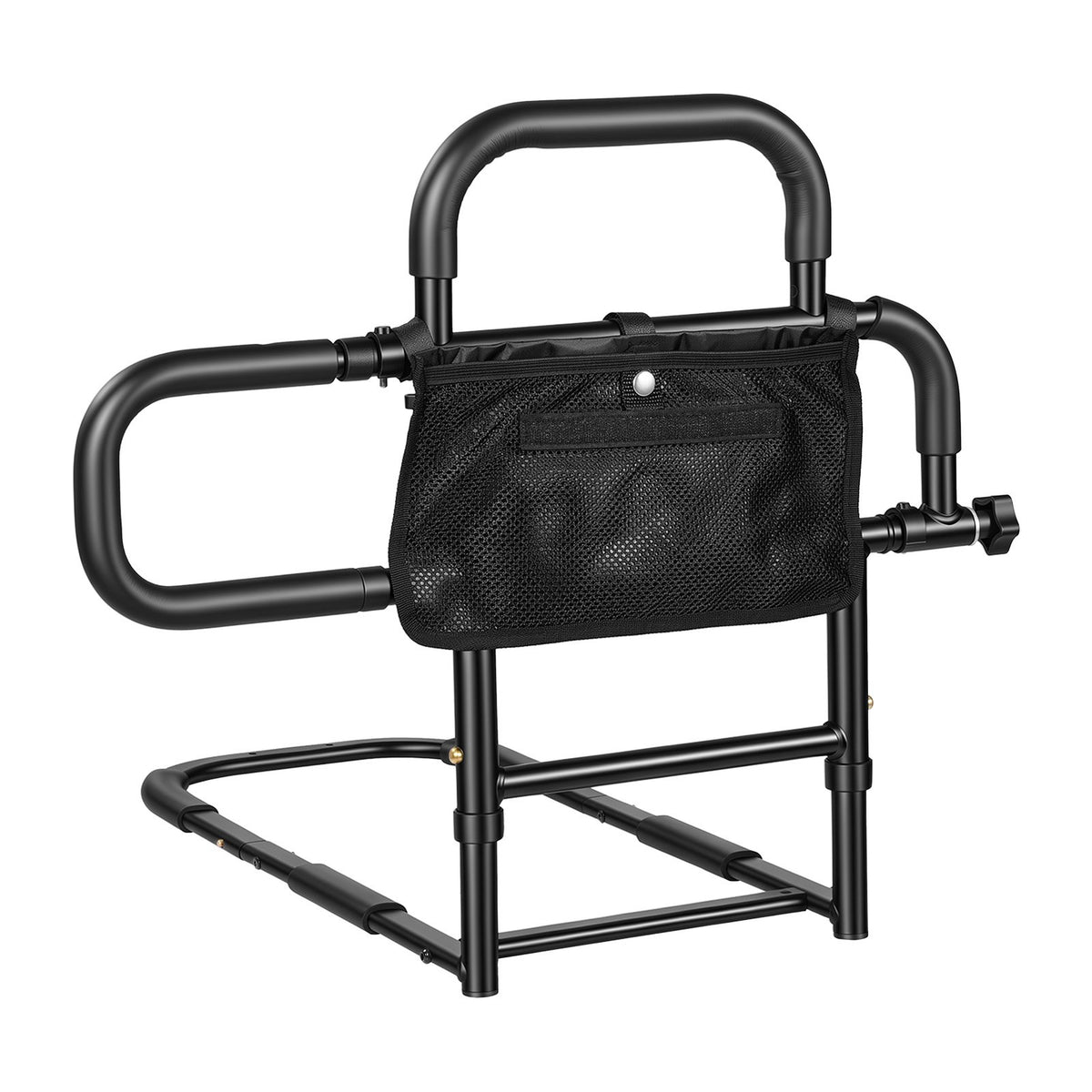Bed Rail for Elderly Adults Foldable Bedside Assist Rail for Seniors, 136kg Dual-Handle Support, Adjustable Handle Length, High-Strength Steel, with Storage Pocket, Fit King Queen Full Twin Bed