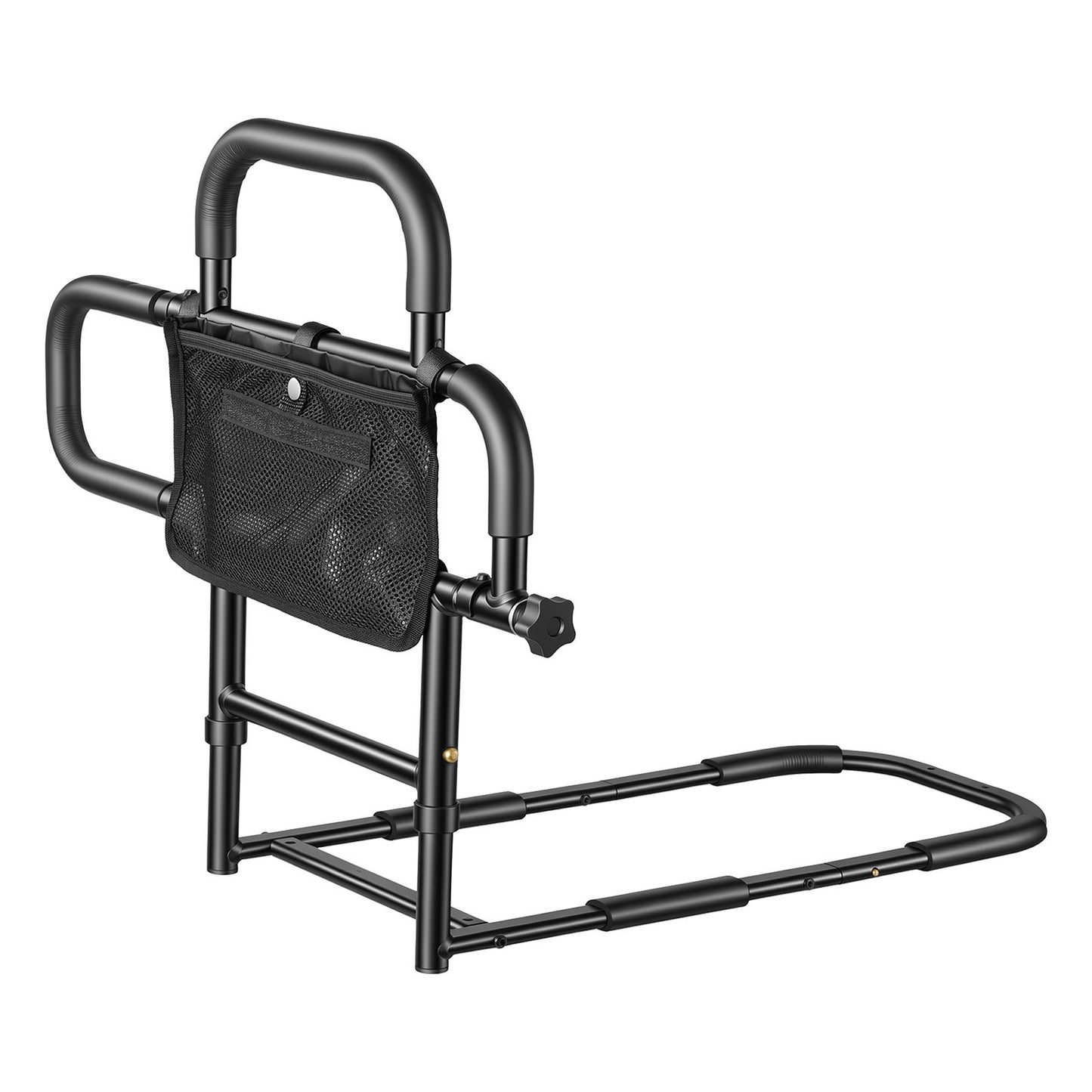 Bed Rail for Elderly Adults Foldable Bedside Assist Rail for Seniors, 136kg Dual-Handle Support, Adjustable Handle Length, High-Strength Steel, with Storage Pocket, Fit King Queen Full Twin Bed