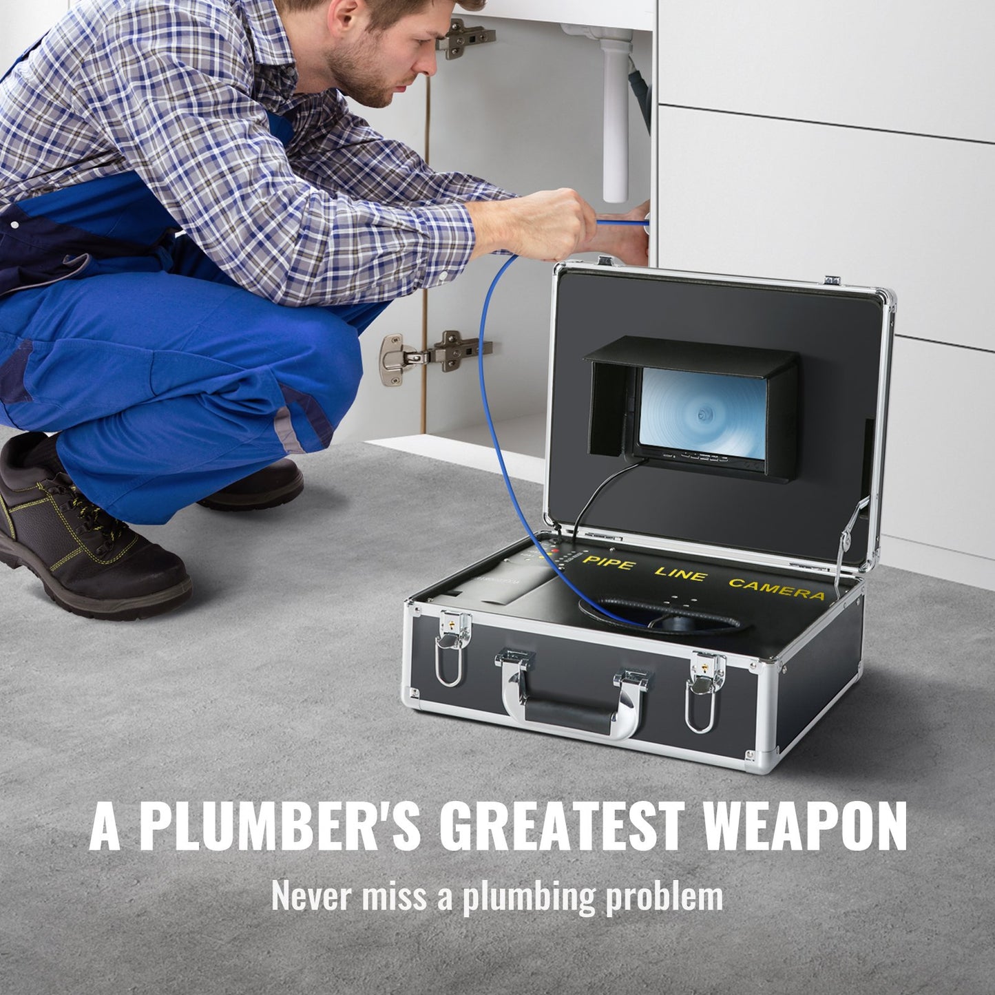 VEVOR Sewer Camera, 30 m 7" Screen Pipeline Inspection Camera with DVR Function,