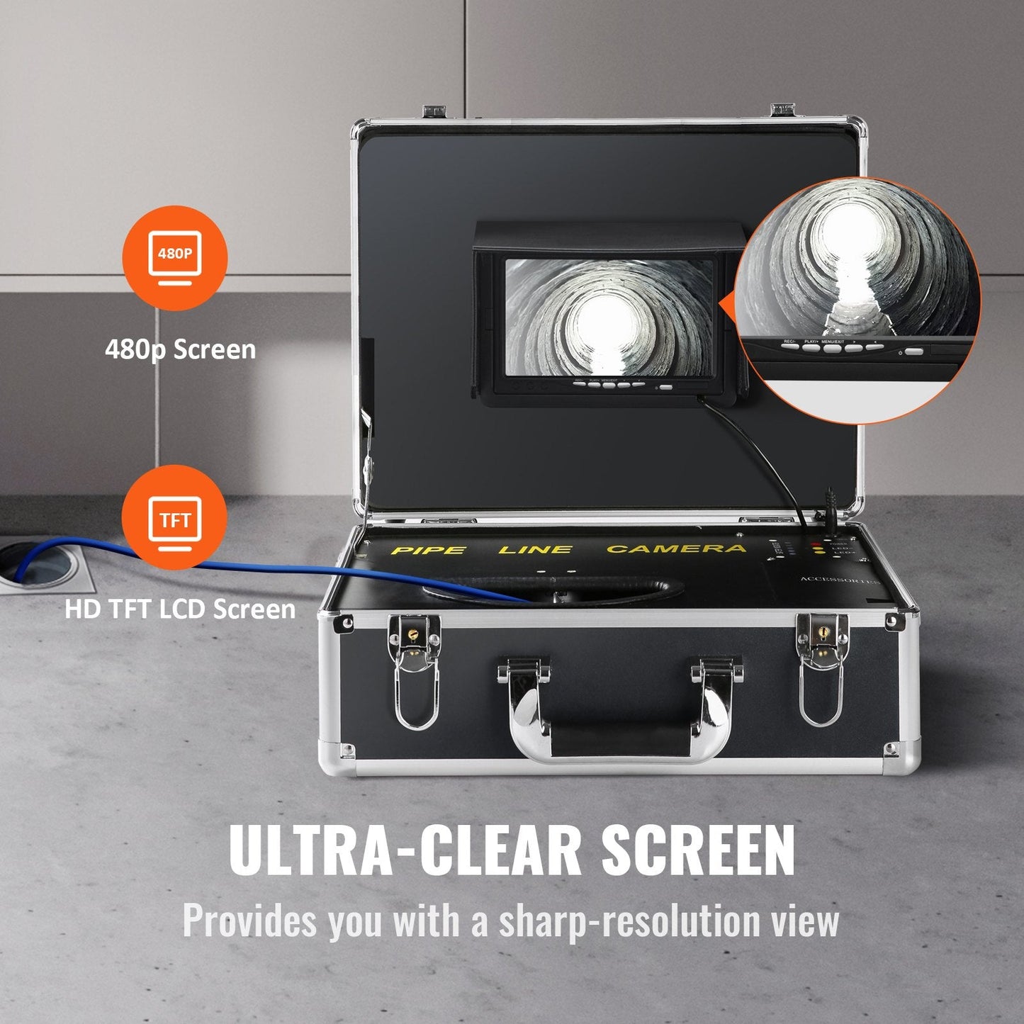30m Pipeline Inspection Camera with 7" Screen and DVR, Waterproof IP68