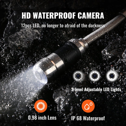VEVOR Sewer Camera, 30 m 7" Screen Pipeline Inspection Camera with DVR Function,