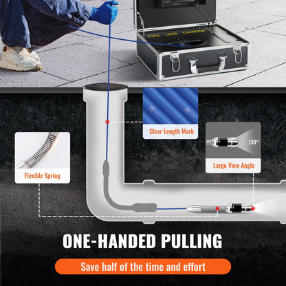 30m Pipeline Inspection Camera with 7" Screen and DVR, Waterproof IP68