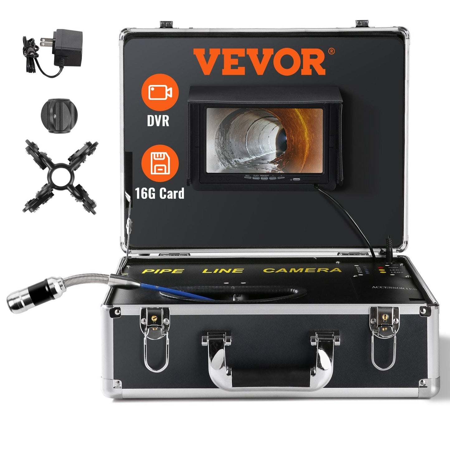 30m Pipeline Inspection Camera with 7" Screen and DVR, Waterproof IP68