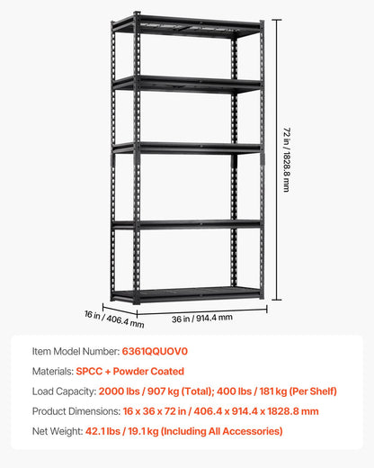 VEVOR Storage Shelves 5 Tier Adjustable Heavy Duty Garage Shelving Unit 907 kg