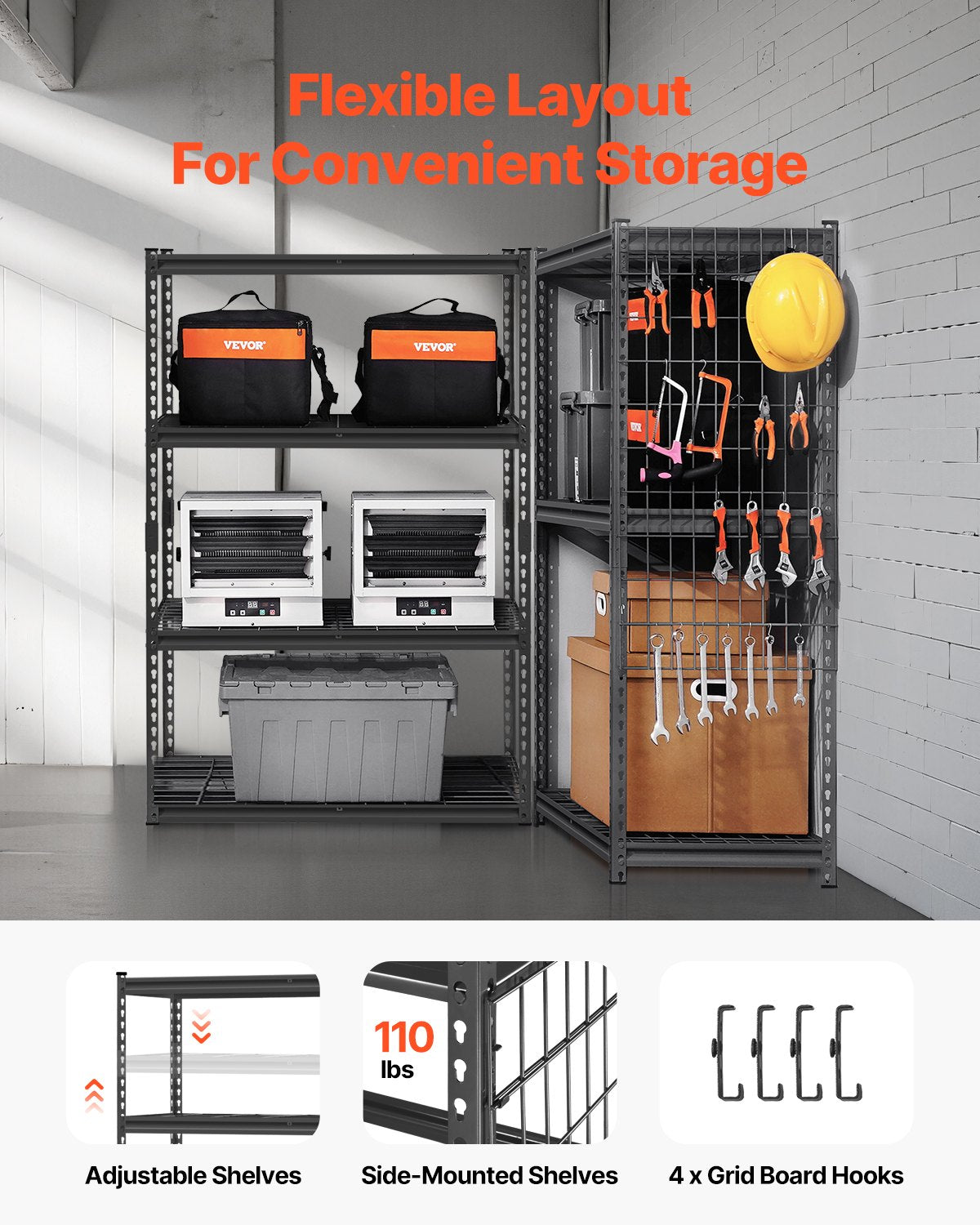 VEVOR Storage Shelves 4 Tier Adjustable Heavy Duty Garage Shelving Unit 1089 kg