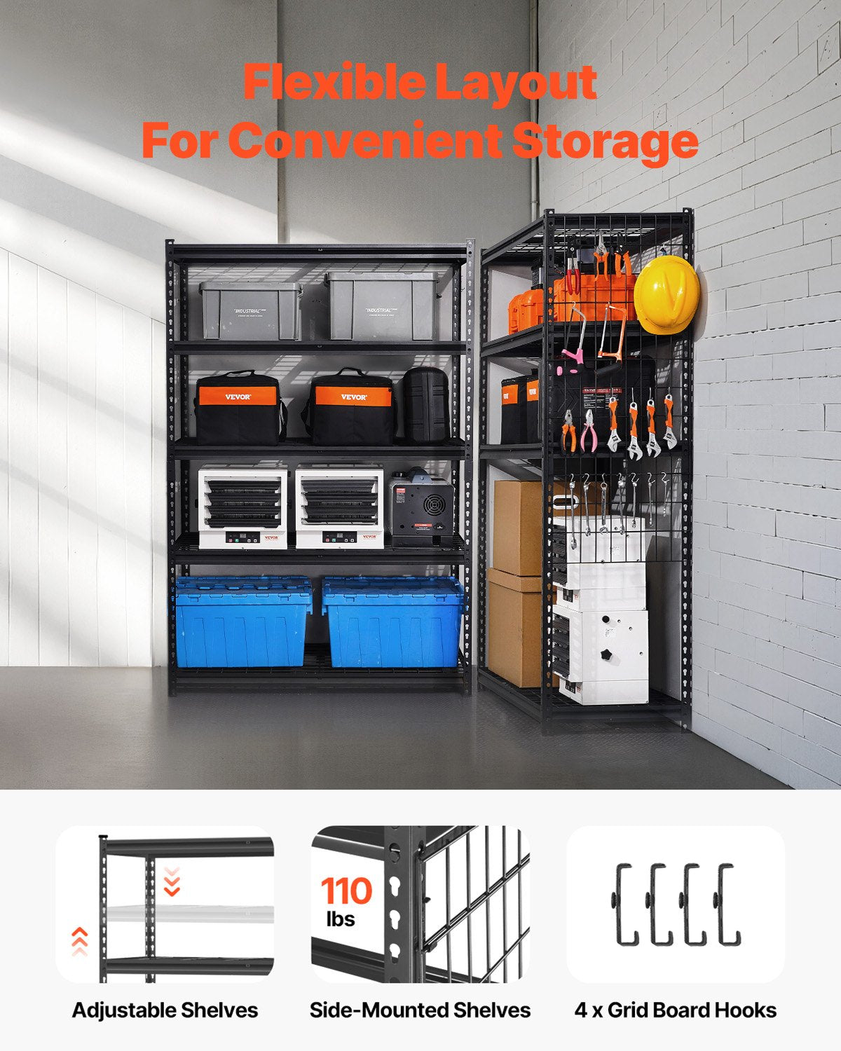 SPCC carbon steel construction resists rust and oxidation for long-lasting garage shelf durability