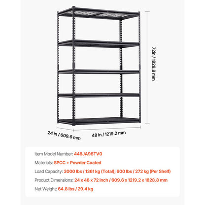 VEVOR Storage Shelves 5 Tier Adjustable Heavy Duty Garage Shelving Unit 1361 kg
