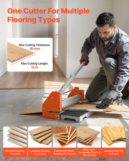 304.8mm Vinyl Floor Cutter, 16mm Thick Laminate Flooring Cutter with Upgraded Labor-Saving Aluminum-Alloy Lever, Telescoping Support Plate, Cuts Engineered Wood, LVT, VCT, SPC, LVP, WPC