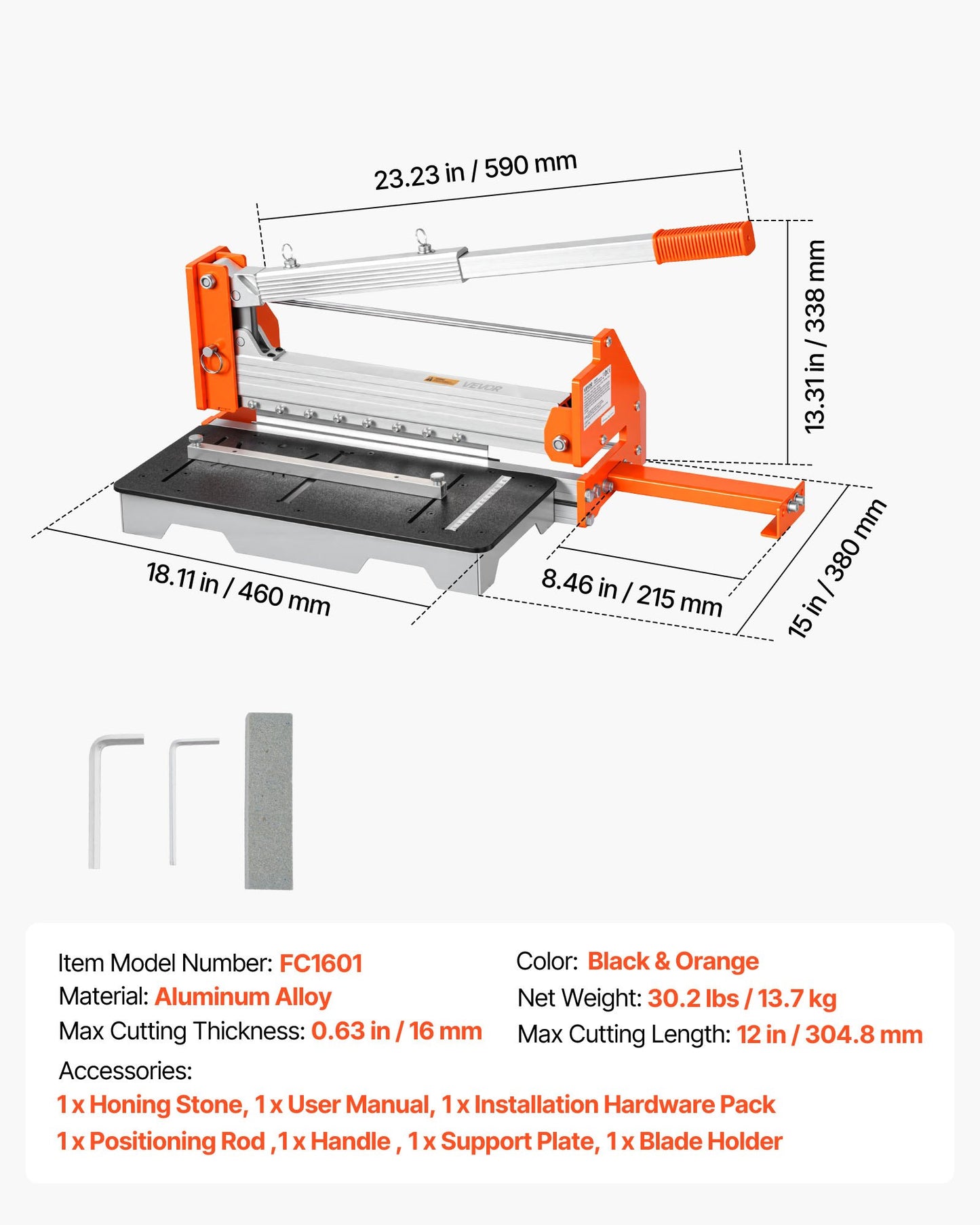 304.8mm Vinyl Floor Cutter, 16mm Thick Laminate Flooring Cutter with Upgraded Labor-Saving Aluminum-Alloy Lever, Telescoping Support Plate, Cuts Engineered Wood, LVT, VCT, SPC, LVP, WPC