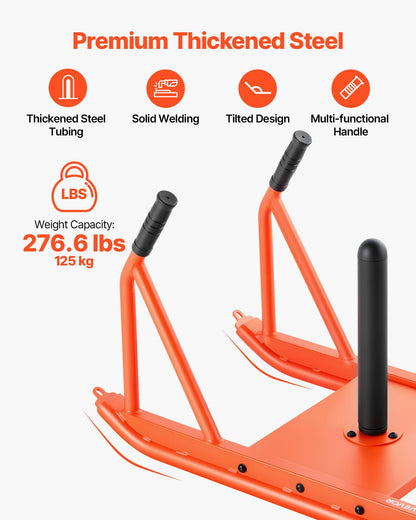 Weight Sled, Steel Power Sled, Fitness Strength Training Sleds for Athletic Exercise Speed Improvement, Workout Fitness Equipment with Handle, Compatible with 25/51 mm Weight Plates, Orange