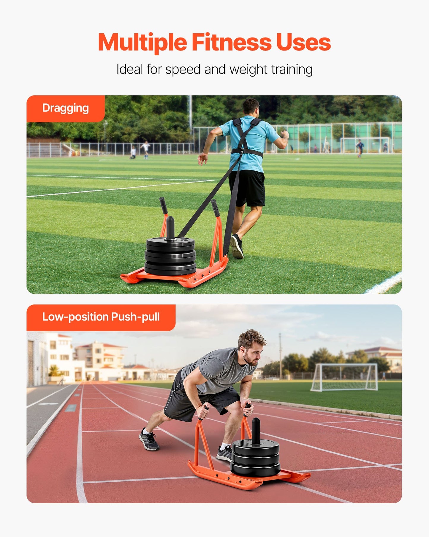 Weight Sled, Steel Power Sled, Fitness Strength Training Sleds for Athletic Exercise Speed Improvement, Workout Fitness Equipment with Handle, Compatible with 25/51 mm Weight Plates, Orange