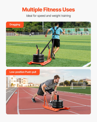 Weight Sled, Steel Power Sled, Fitness Strength Training Sleds for Athletic Exercise Speed Improvement, Workout Fitness Equipment with Handle, Compatible with 25/51 mm Weight Plates, Orange