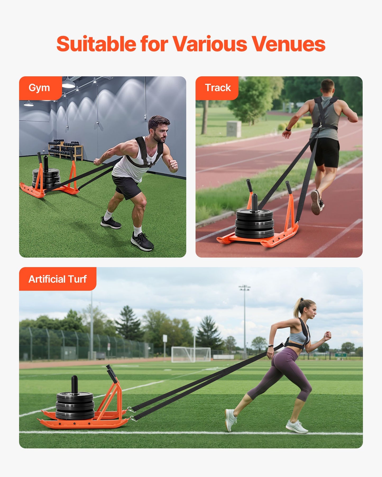 Weight Sled, Steel Power Sled, Fitness Strength Training Sleds for Athletic Exercise Speed Improvement, Workout Fitness Equipment with Handle, Compatible with 25/51 mm Weight Plates, Orange