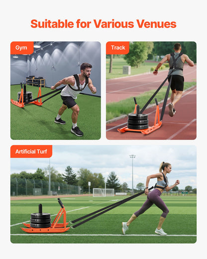 Weight Sled, Steel Power Sled, Fitness Strength Training Sleds for Athletic Exercise Speed Improvement, Workout Fitness Equipment with Handle, Compatible with 25/51 mm Weight Plates, Orange
