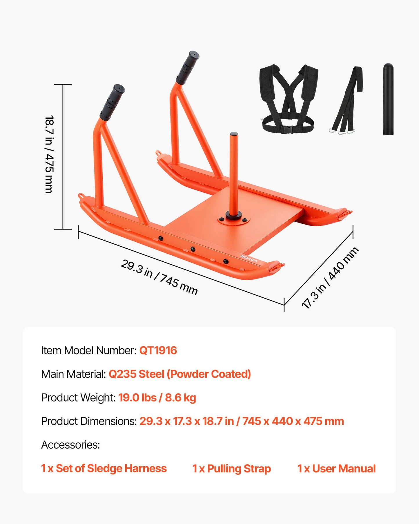 Weight Sled, Steel Power Sled, Fitness Strength Training Sleds for Athletic Exercise Speed Improvement, Workout Fitness Equipment with Handle, Compatible with 25/51 mm Weight Plates, Orange