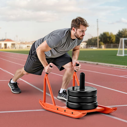 Weight Sled, Steel Power Sled, Fitness Strength Training Sleds for Athletic Exercise Speed Improvement, Workout Fitness Equipment with Handle, Compatible with 25/51 mm Weight Plates, Orange