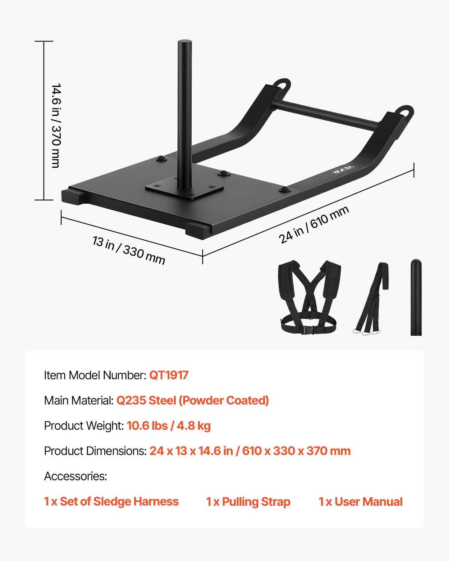 Weight Sled, Steel Power Sled, Fitness Strength Training Sleds for Athletic Exercise Speed Improvement, Workout Fitness Equipment with Harness, Compatible with 25/51 mm Weight Plates, Black
