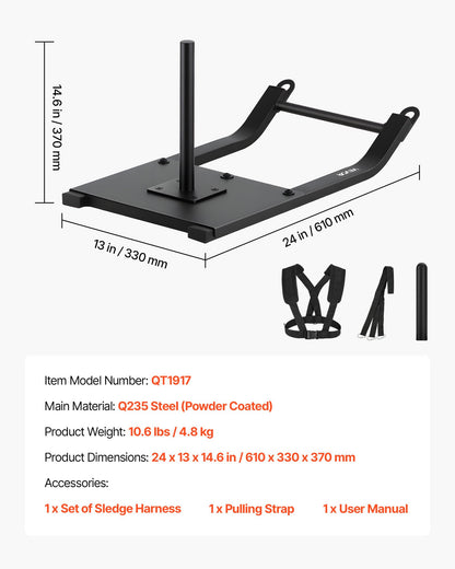 Weight Sled, Steel Power Sled, Fitness Strength Training Sleds for Athletic Exercise Speed Improvement, Workout Fitness Equipment with Harness, Compatible with 25/51 mm Weight Plates, Black