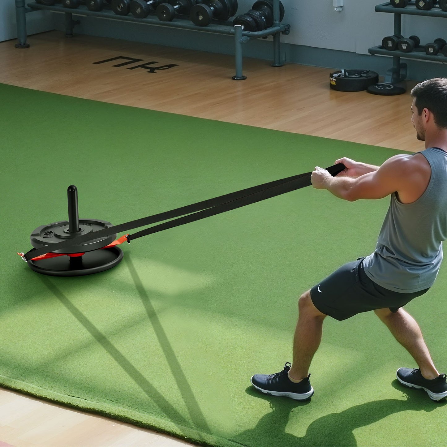 Weight Sled, Steel Power Sled, Fitness Strength Training Sleds for Athletic Exercise Speed Improvement, Workout Fitness Equipment with Harness, Compatible with 51 mm Weight Plate, Orange & Black