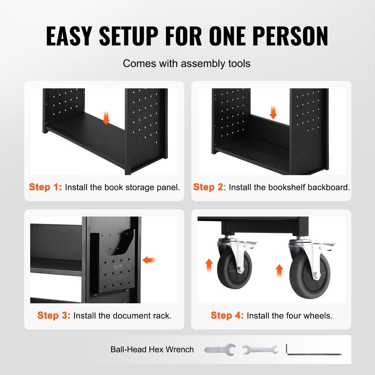 Rolling Library Cart with L-Shaped Shelves, 150 kg Capacity, 0.79 x 0.38 x 1.25 m