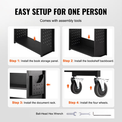 Rolling Library Cart with L-Shaped Shelves, 150 kg Capacity, 0.79 x 0.38 x 1.25 m