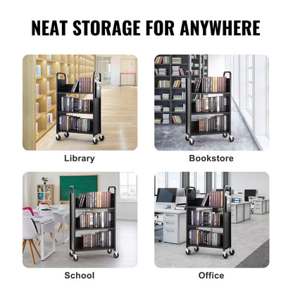 Rolling Library Cart with L-Shaped Shelves, 150 kg Capacity, 0.79 x 0.38 x 1.25 m