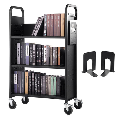 Rolling Library Cart with L-Shaped Shelves, 150 kg Capacity, 0.79 x 0.38 x 1.25 m