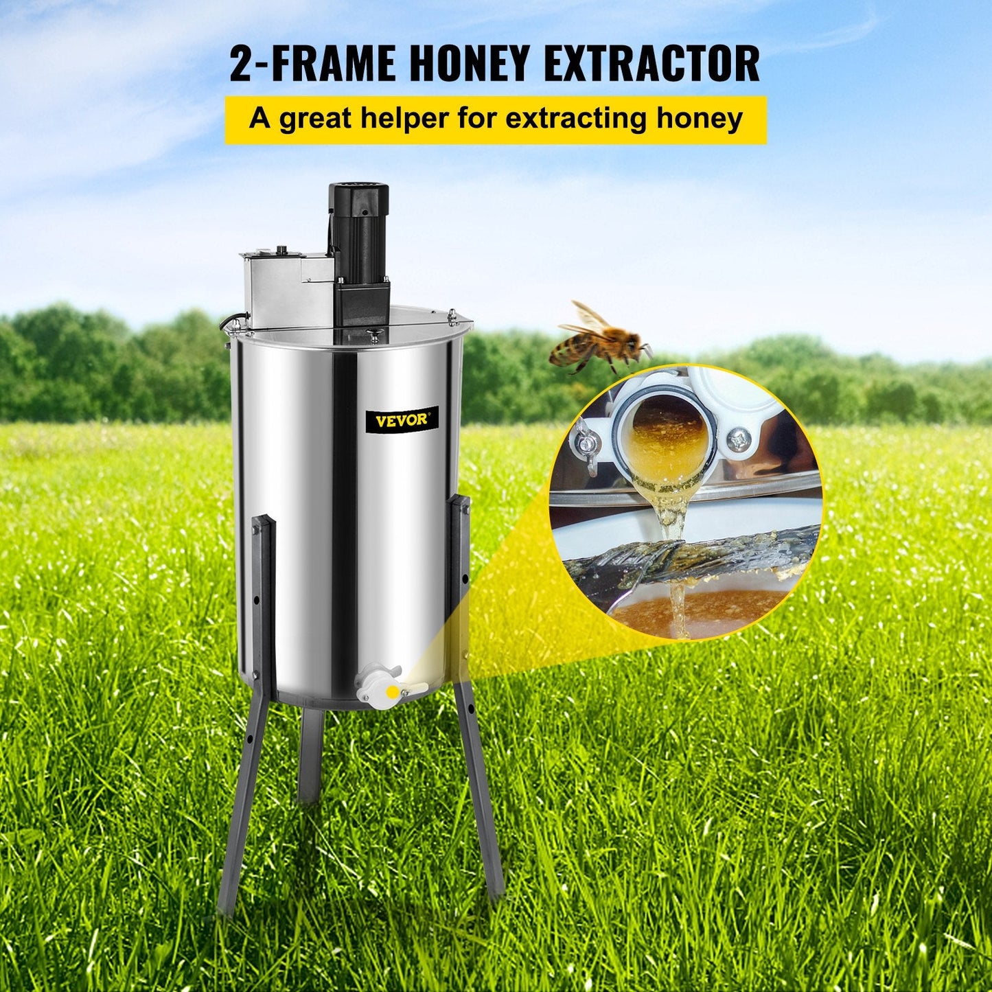 Electric Honey Extractor: Stainless Steel, 2 Frame, 38 cm Barrel, 18 kg Weight
