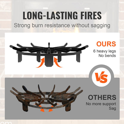VEVOR Log Grate, 27 inch Heavy Duty Wheel Fire Grate with 6 Support Legs, Solid