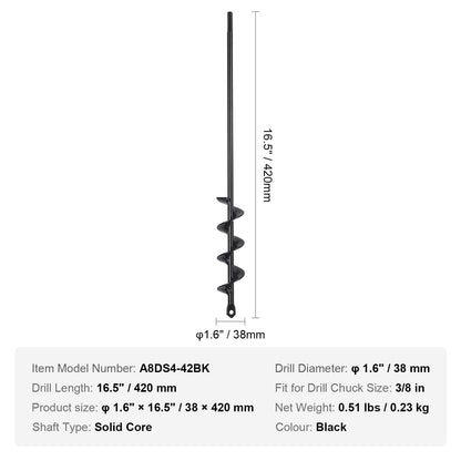 Heavy-Duty 0.04 x 0.42 Meter Garden Auger Drill Bit for Planting