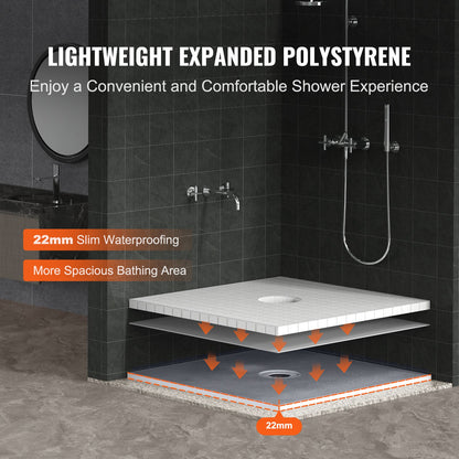 VEVOR Shower Curb Kit, 914x914mm Shower Pan Kit with 160mm Central Drain, Lightweight