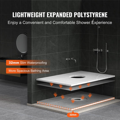 Lightweight Shower Pan Kit with 0.16m Drain, Waterproof Cloths, 1.82x1.22m Size