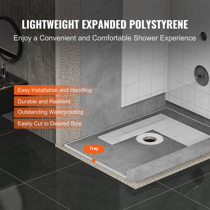 Lightweight EPS Shower Pan Kit with Central Drain and Waterproof Cloths, 1524x965mm