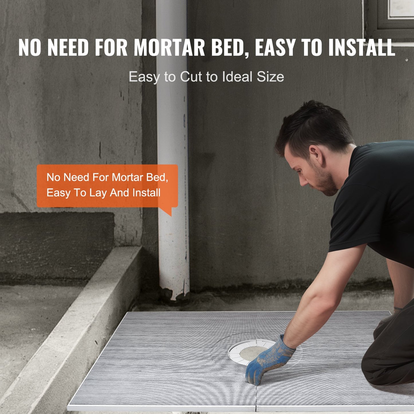 VEVOR Shower Curb Kit, 1524x965mm Shower Pan Kit with 160mm Central Drain, Lightweight