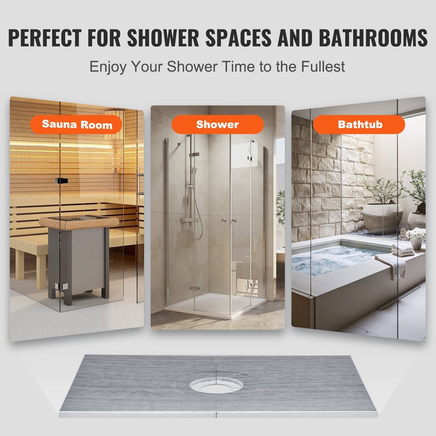 Lightweight EPS Shower Pan Kit with Central Drain and Waterproof Cloths, 1524x965mm