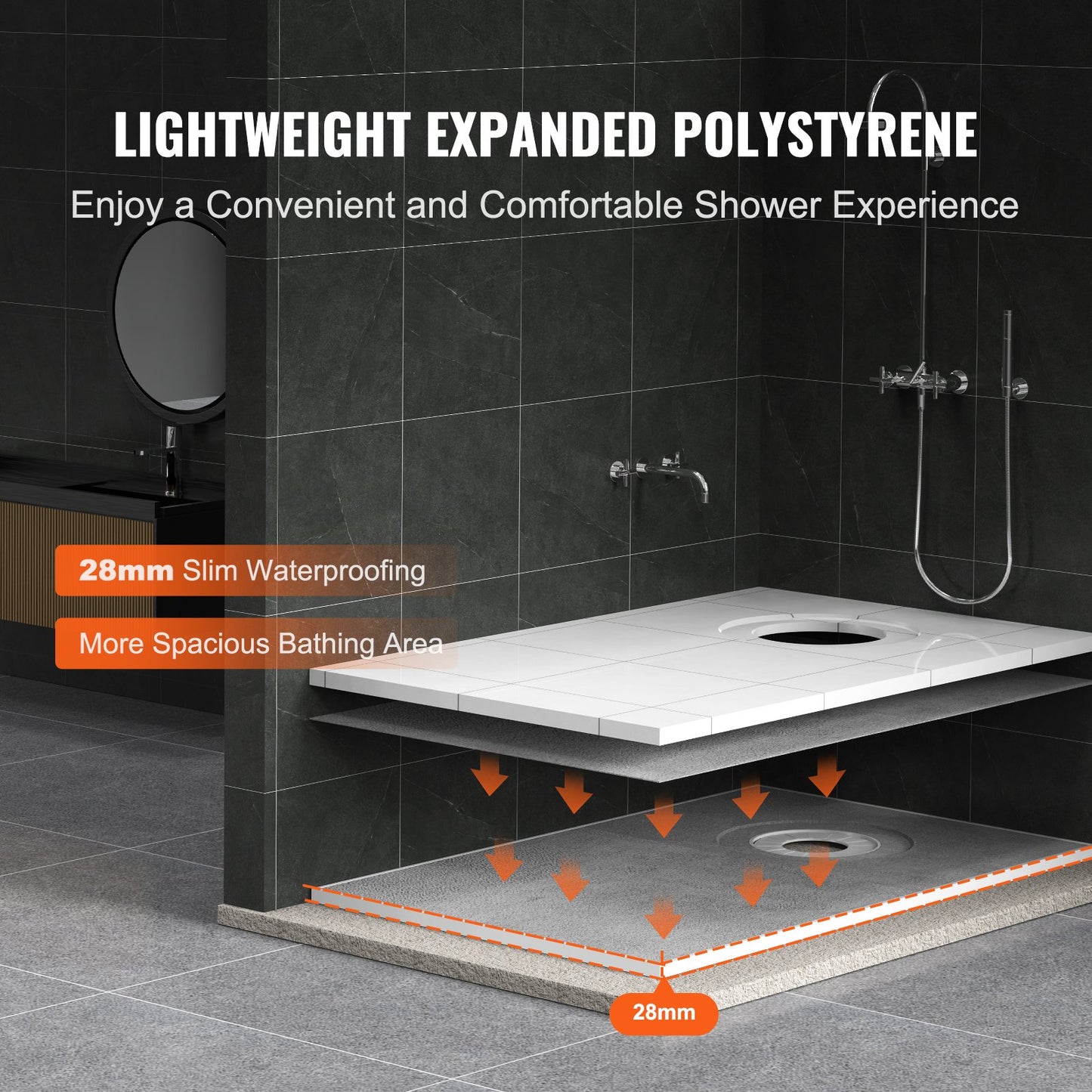 VEVOR Shower Curb Kit, 1524x965mm Shower Pan Kit with 160mm Offset Drain, Lightweight