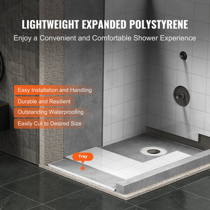 VEVOR Shower Curb Kit, 1524x965mm Shower Pan Kit with 160mm Offset Drain, Lightweight