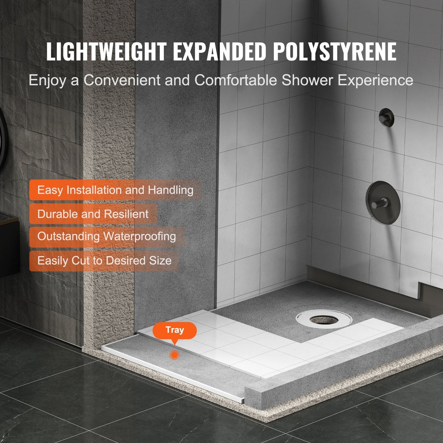 Lightweight EPS Shower Pan Kit with 0.16m Offset Drain and Waterproof Cloths