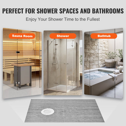 VEVOR Shower Curb Kit, 1524x965mm Shower Pan Kit with 160mm Offset Drain, Lightweight