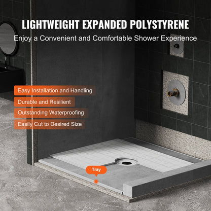 Lightweight 1.8x1.8m Shower Pan Kit with 160mm Central Drain and Waterproof Cloths